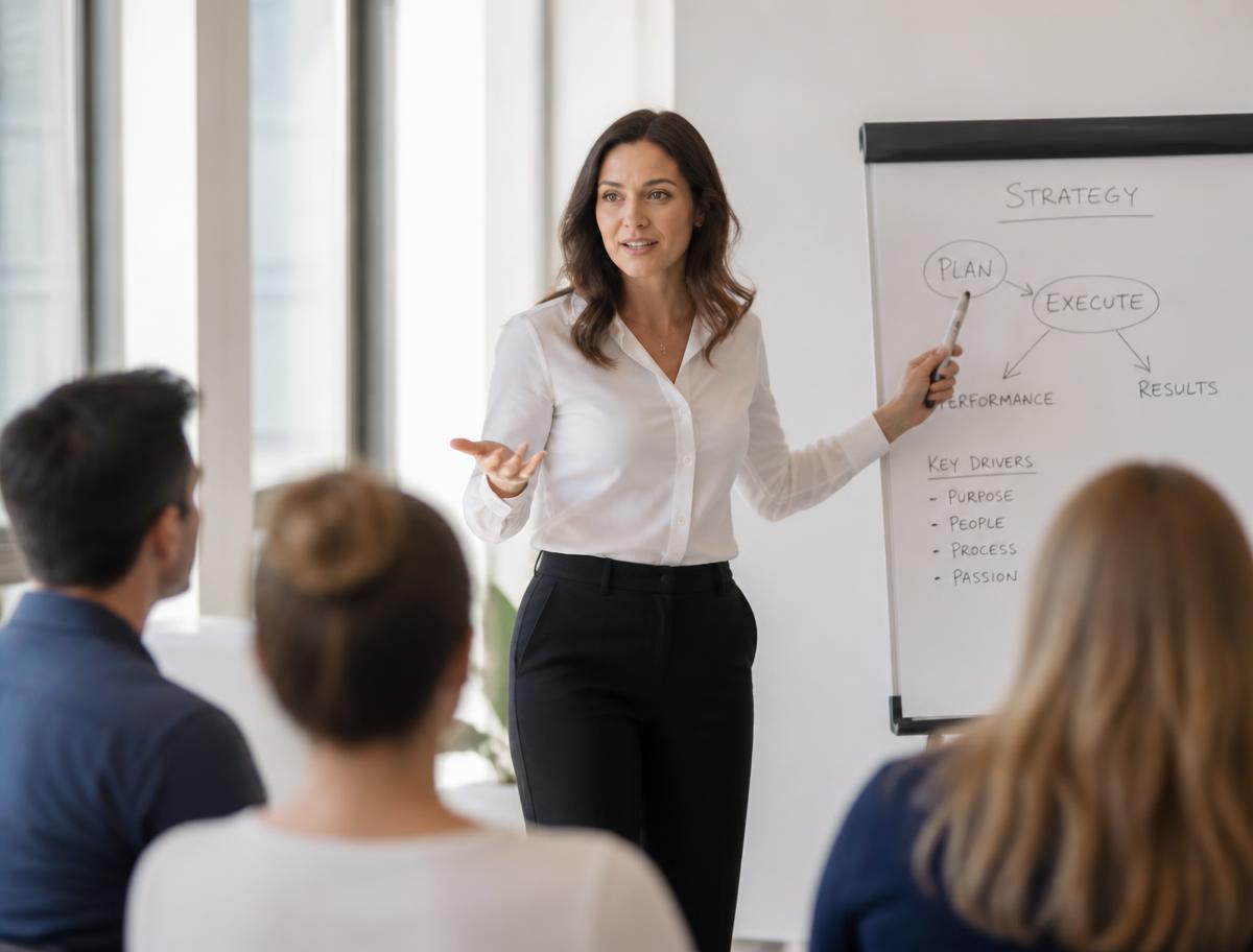 Formatrice indépendante animant une session en entreprise